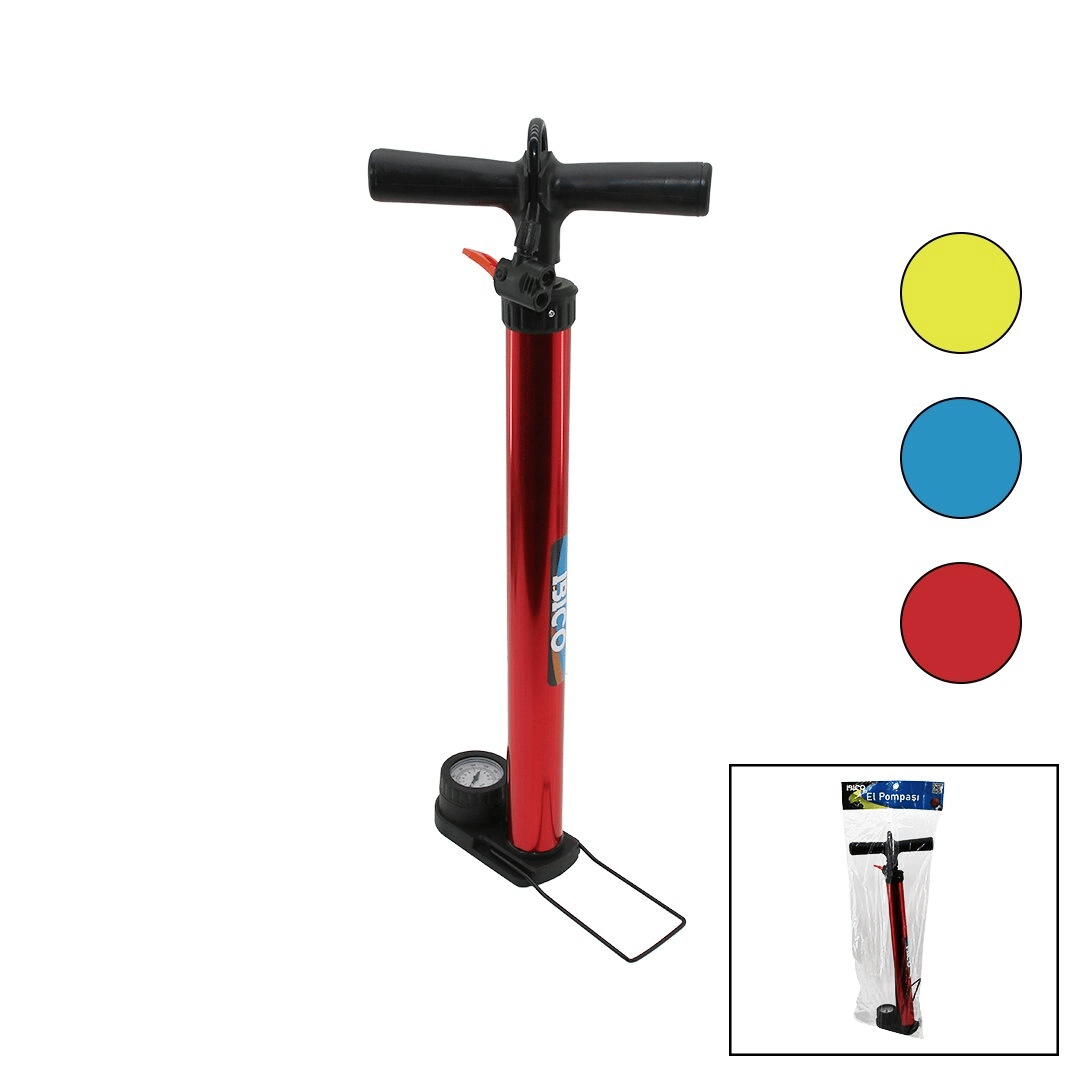 Saatli İran El Pompası Metal Gövde Plastik Kol - Altlık 55 Cm Top - Bisiklet - Motor Bx40