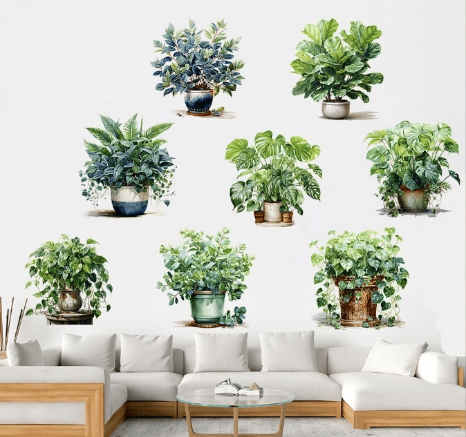 Saksılı Çiçek Tasarımlı 8li Sticker Bx40