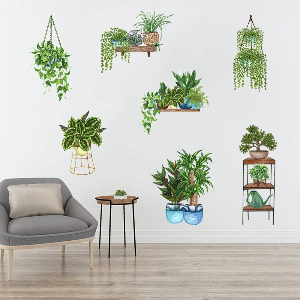 Saksılı Çiçek Tasarımlı Yapışkanlı Sticker Bx40