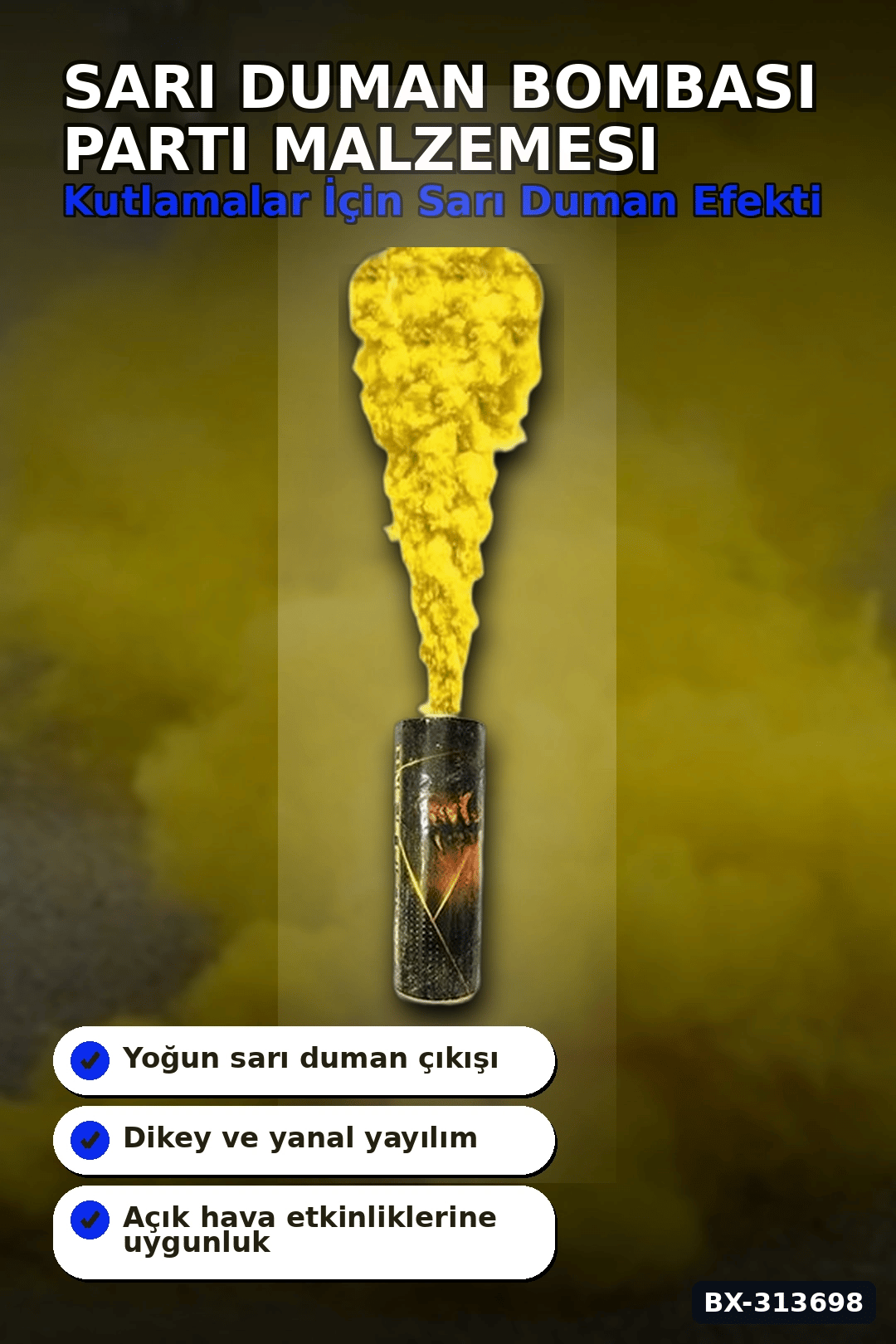 Sarı Duman Bombası 1 Adet Renkli Sis Çıkaran Parti Organizasyon Malzemesi BX-313698