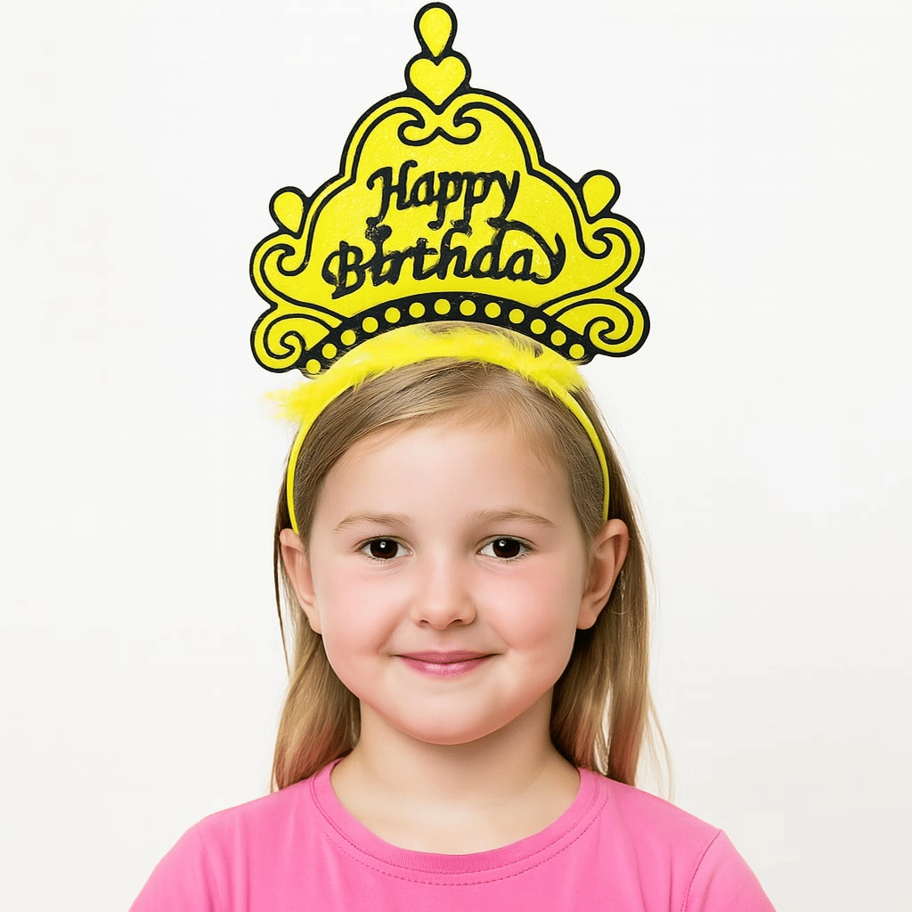 Sarı Happy Birthday Prenses Tacı – Doğum Günü Taç Aksesuarı Bx40