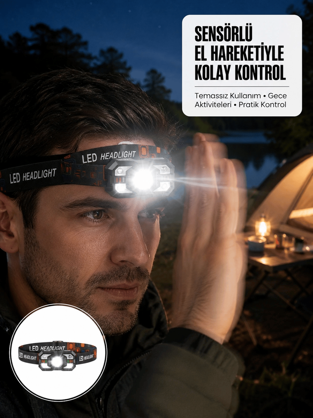 Şarj Edilebilir LED Far Hareket Sensörlü 5 Modlu Outdoor Yeni Nesil