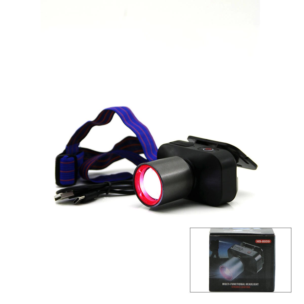 Şarjlı 30w Kafa Lambası Fener 1 Led Usb - Type-c Kademe Işık Ayarı - Flaşör Bx40
