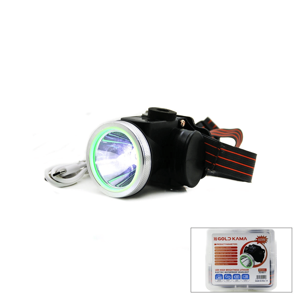 Şarjlı 60w Kafa Lambası Fener Usb - Type-c Dijital 3-kademe Işık Ayarı - Flaşör 2400mah Bx40