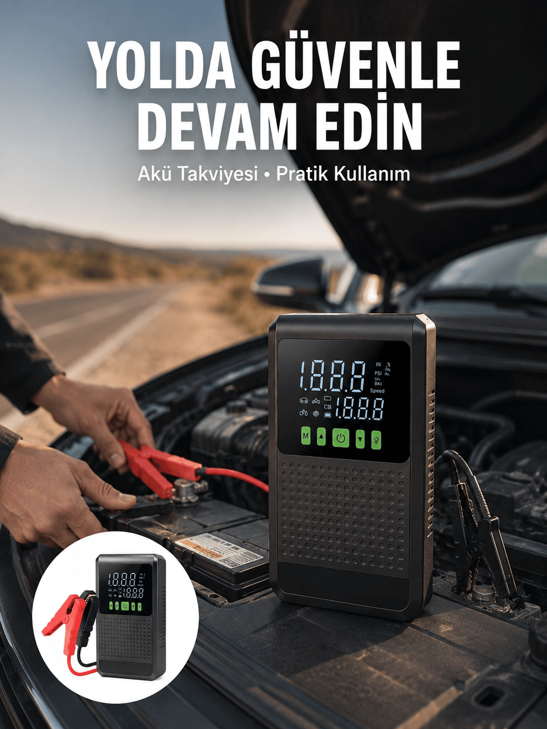 Şarjlı Araç Akü Takviyeli Hava Pompası Powerbank Özellikli Yeni Nesil