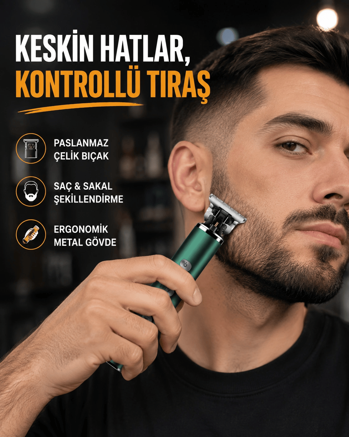 Şarjlı Erkek Tıraş Makinesi – 180 Dakika Pil Ömrü, 2.5 Saat Hızlı Şarj, USB ve Powerbank Uyumlu