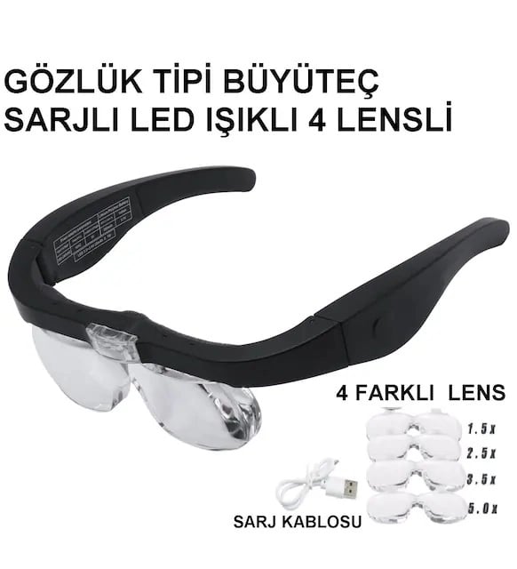 Şarjlı Gözlük Büyüteç 4 Farklı Lens -11537dc
