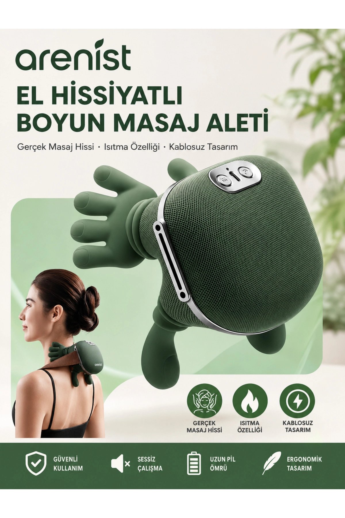 Şarjlı Parmak Hissi Masaj Cihazı Isıtmalı Boyun Sırt Omuz Bacak Kullanımı Rahat Model