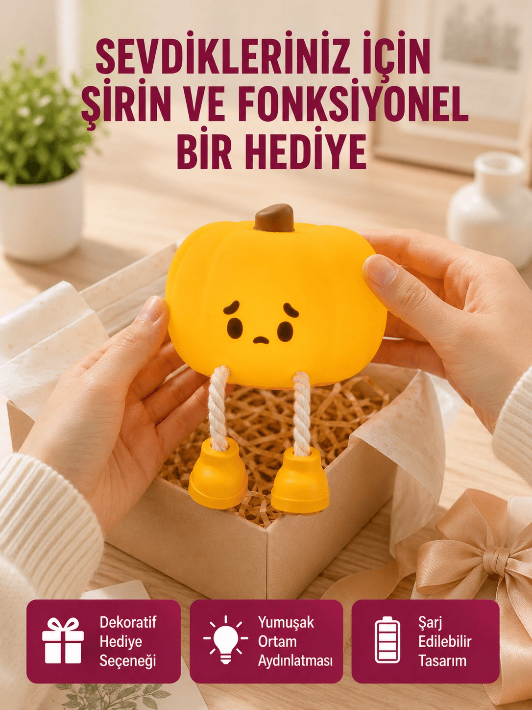 Şarjlı Pumpkin LED Masa Lambası Zamanlayıcılı Dokunmatik Yeni Nesil