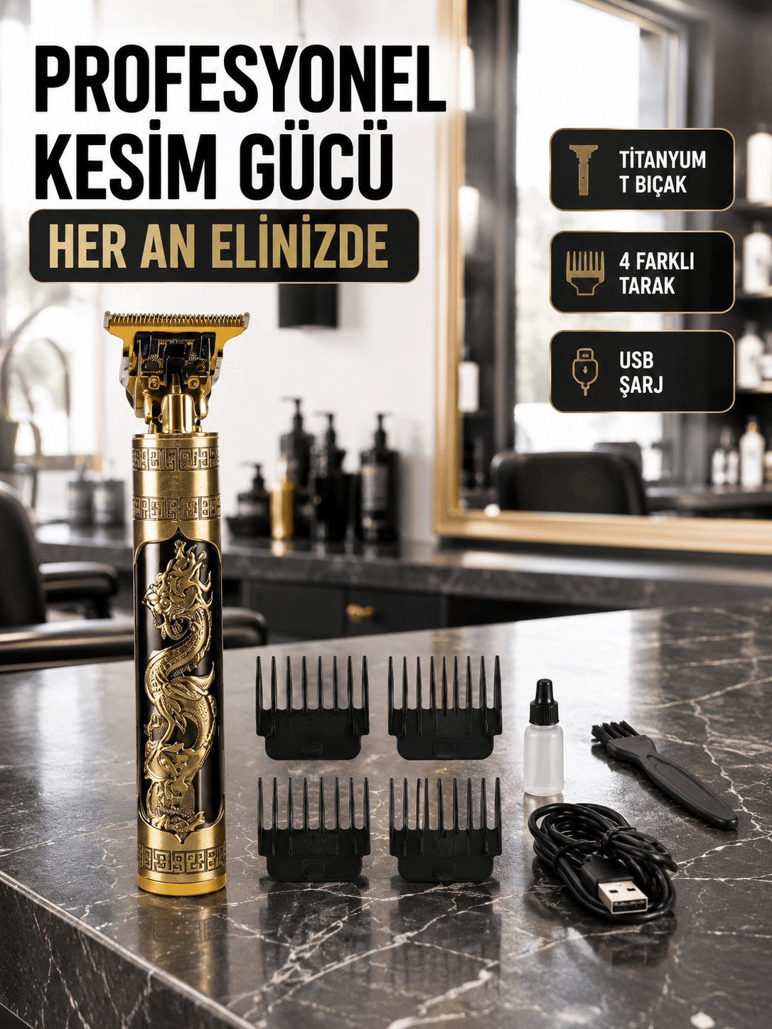 Şarjlı Titanyum Bıçaklı Saç Kesme Makinesi Yeni Nesil