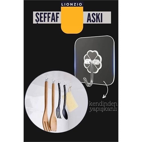 Şeffaf Yapışkanlı Askı, Mutfak Banyo Duvar Askısı, Çivisiz Pratik Kanca Seti