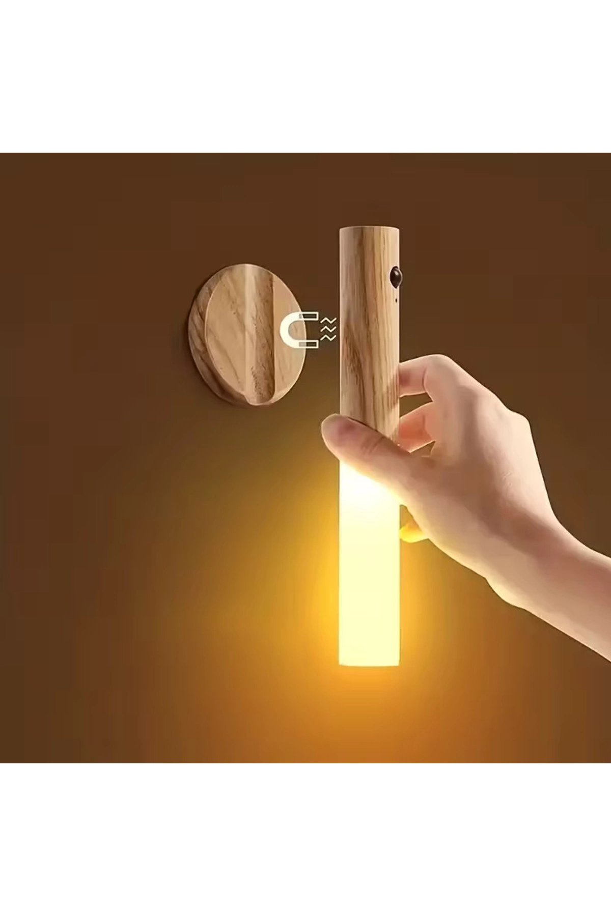 Sensörlü USB Şarjlı Mıknatıslı Taşınabilir Ahşap Görünümlü Duvar Aplik