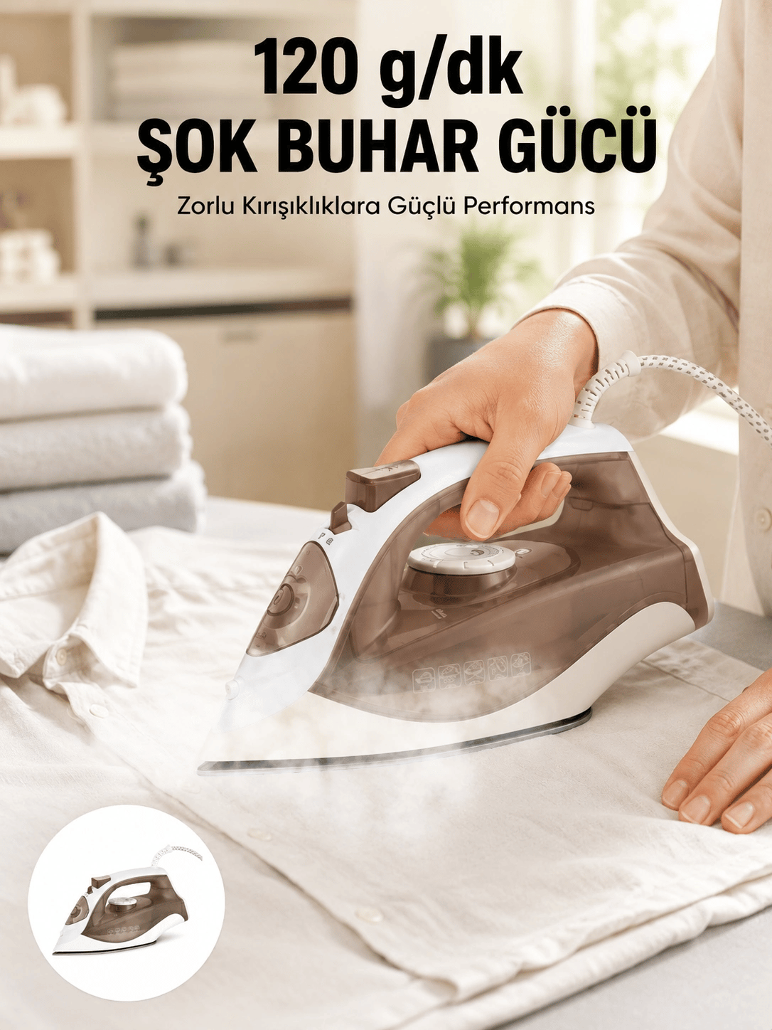 Seramik Tabanlı Buharlı Ütü 2200W Dikey Ütüleme 300ml Kahverengi