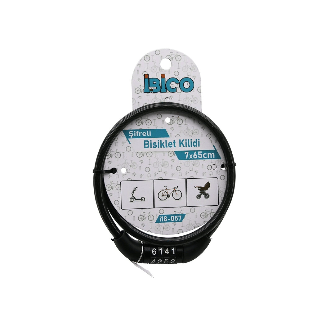 Şifreli Eko - İnce Bisiklet Kilit Çelik Tel Siyah Şeffaf Kılıf 7mmx65cm Bx40