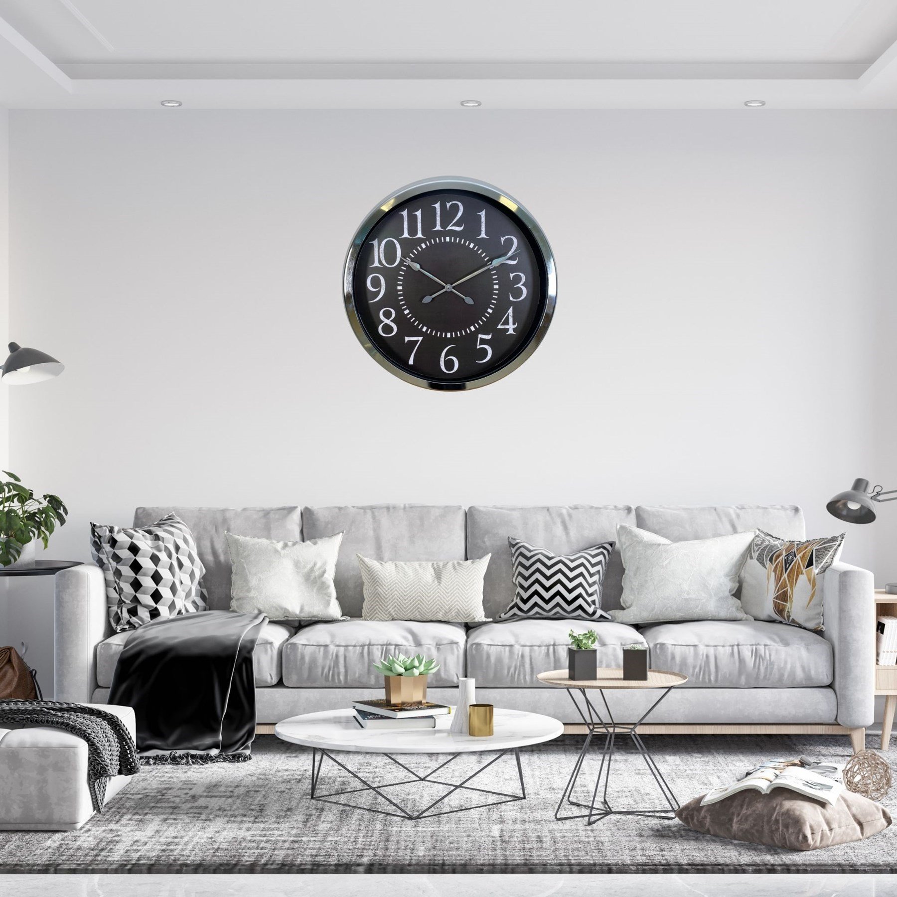 Silver Elegance Dekoratif 60 x 60 Cm Metal Duvar Saati