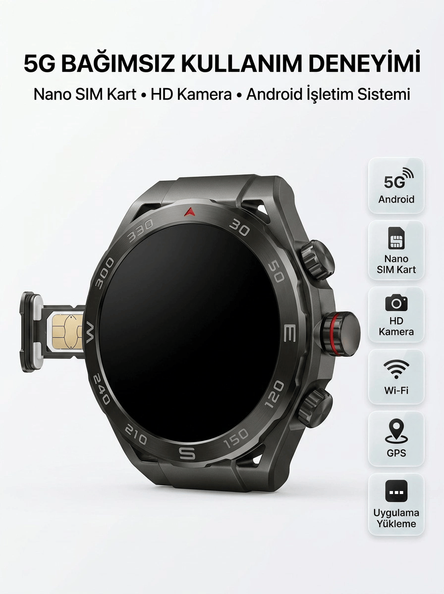 SIM Kartlı 5G Android Akıllı Saat HD Kamera Wi-Fi GPS Uygulama Yükleyebilen