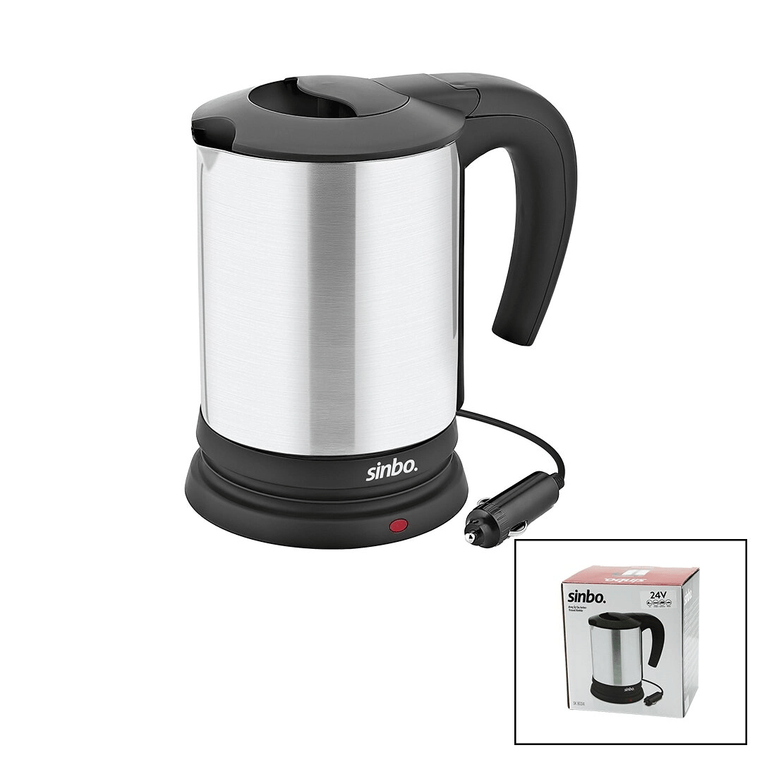 Sinbo Sk-8034 24v Araç İçi Kettle Paslanmaz Çelik Su Isıtıcısı 0.8lt  200w  Çakmaklık Fişli  Plastik Kapak - Kulp Bx40