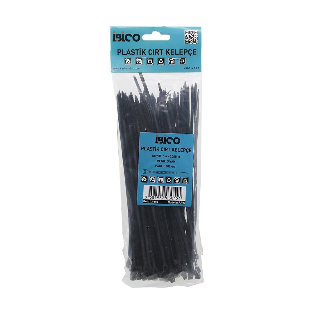 Siyah   3.6x200mm  Plastik Cırt Kelepçe  100pcs Bx40