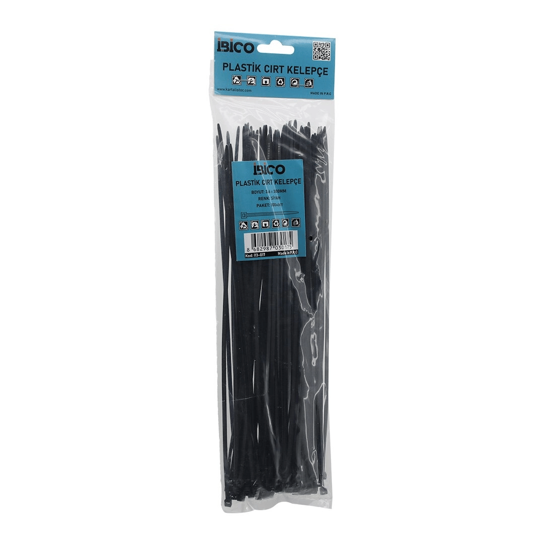 Siyah   3.6x300mm  Plastik Cırt Kelepçe  100pcs Bx40