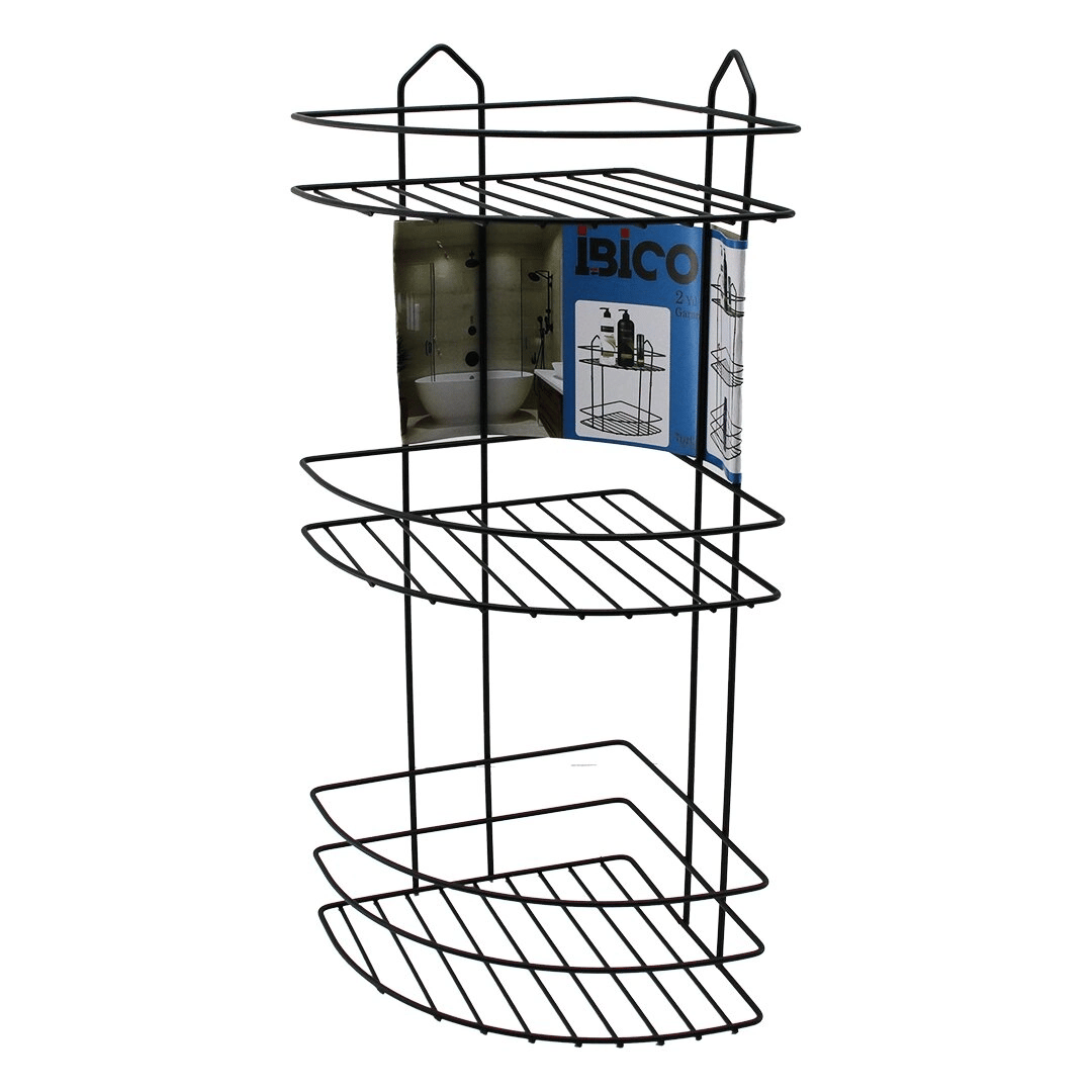 Siyah  3 Katlı - Üçgen Metal Banyo Köşelik - Duşkabin Raf Bx40