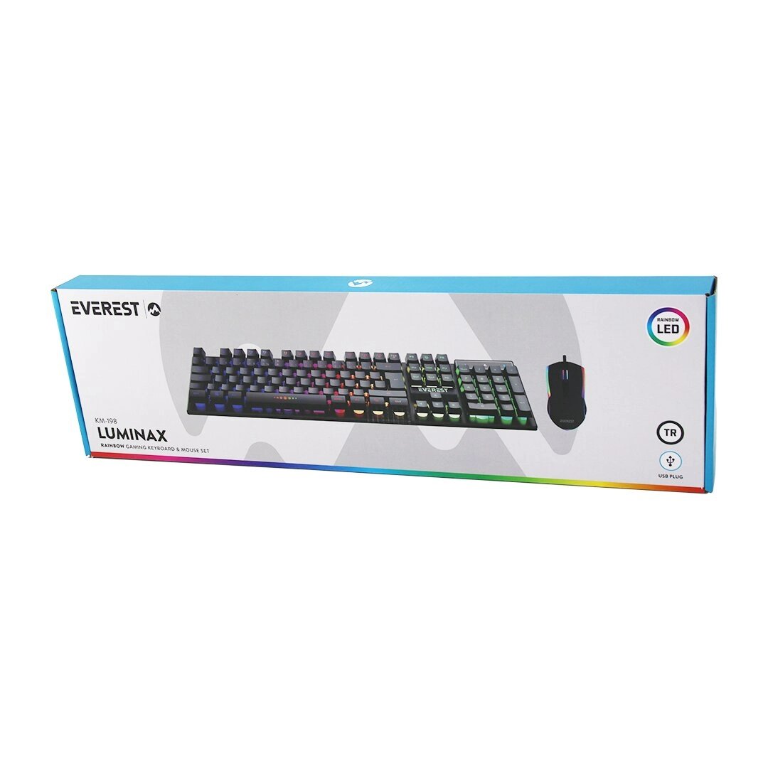 Siyah Gökkuşağı Işıklı Usb Kablolu Oyuncu Klavye - Mouse Set Bx40