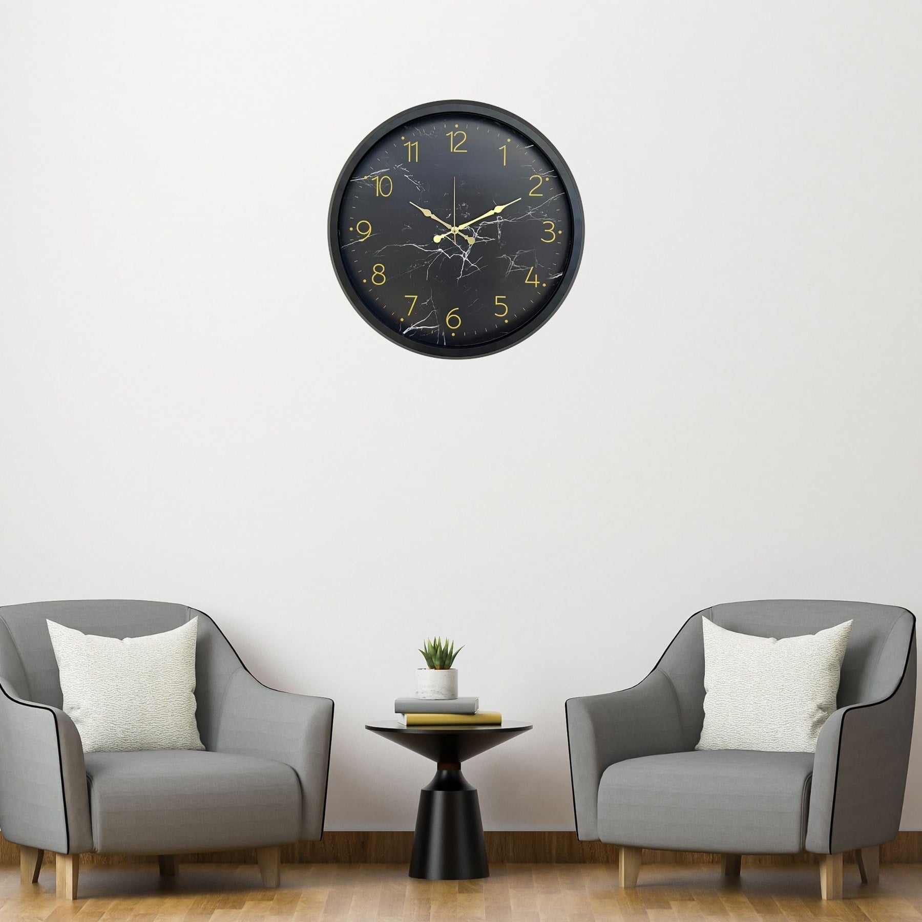 Siyah Mermer Desenli 52 x 52 Cm Duvar Saati