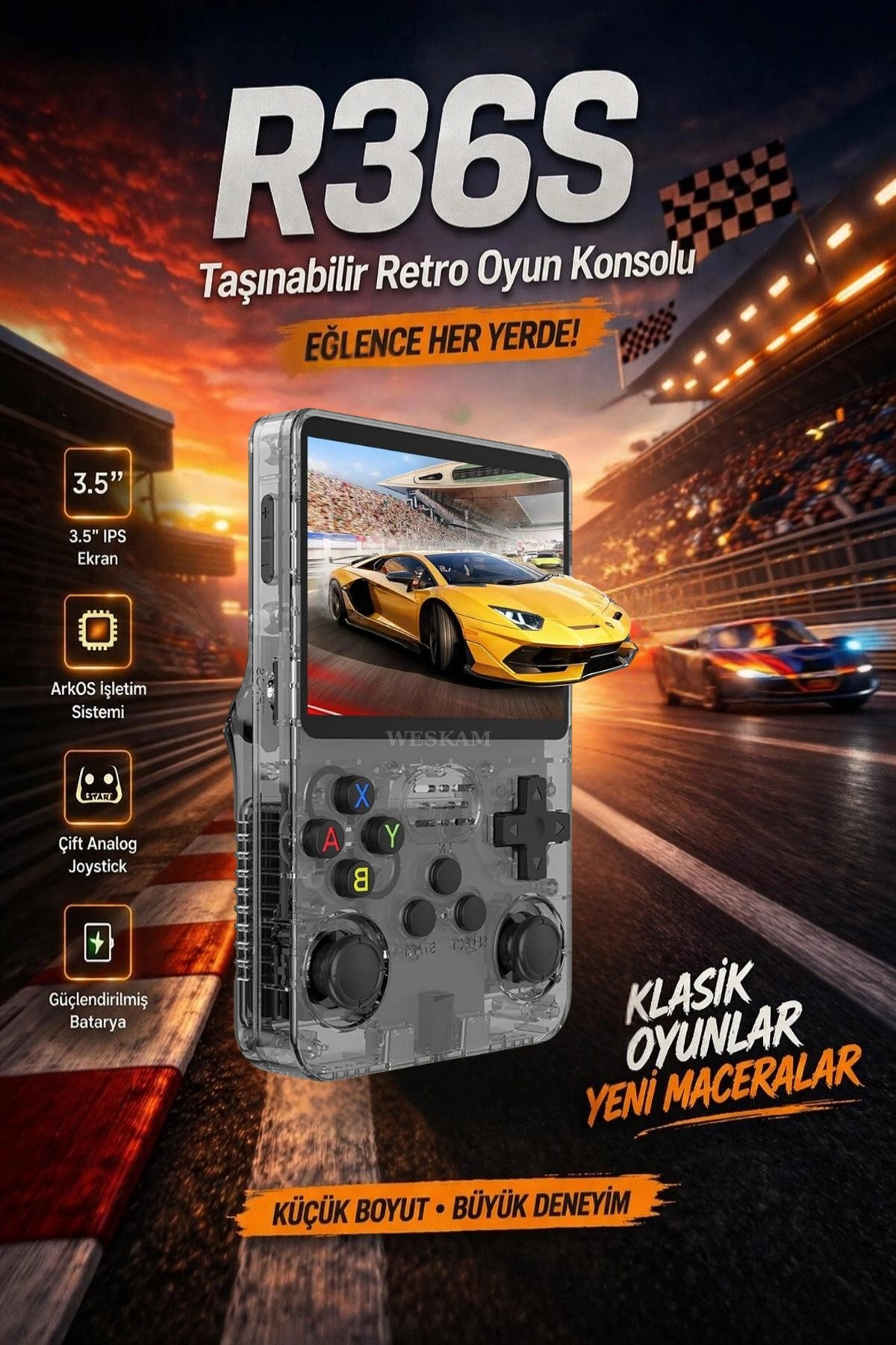Siyah retro oyun konsolu 64 GB hafıza 15.000+ yüklü oyun yeni nesil el tipi cihaz