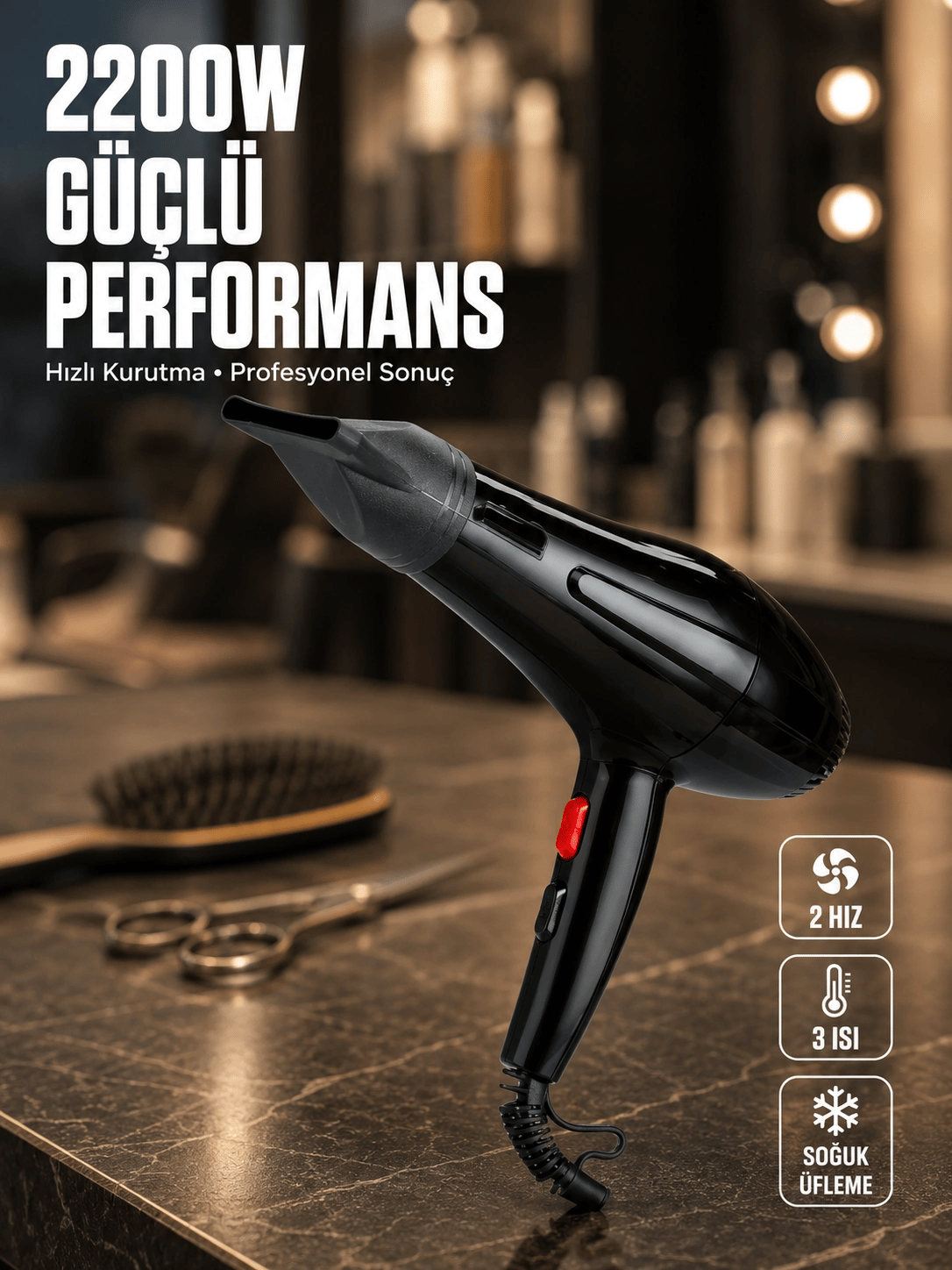 Soğuk Üfleme Özellikli 2200W Profesyonel Fön Makinesi