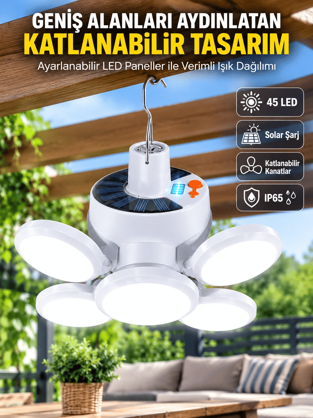 Solar Enerjili Katlanabilir Led Kamp ve Bahçe Lambası
