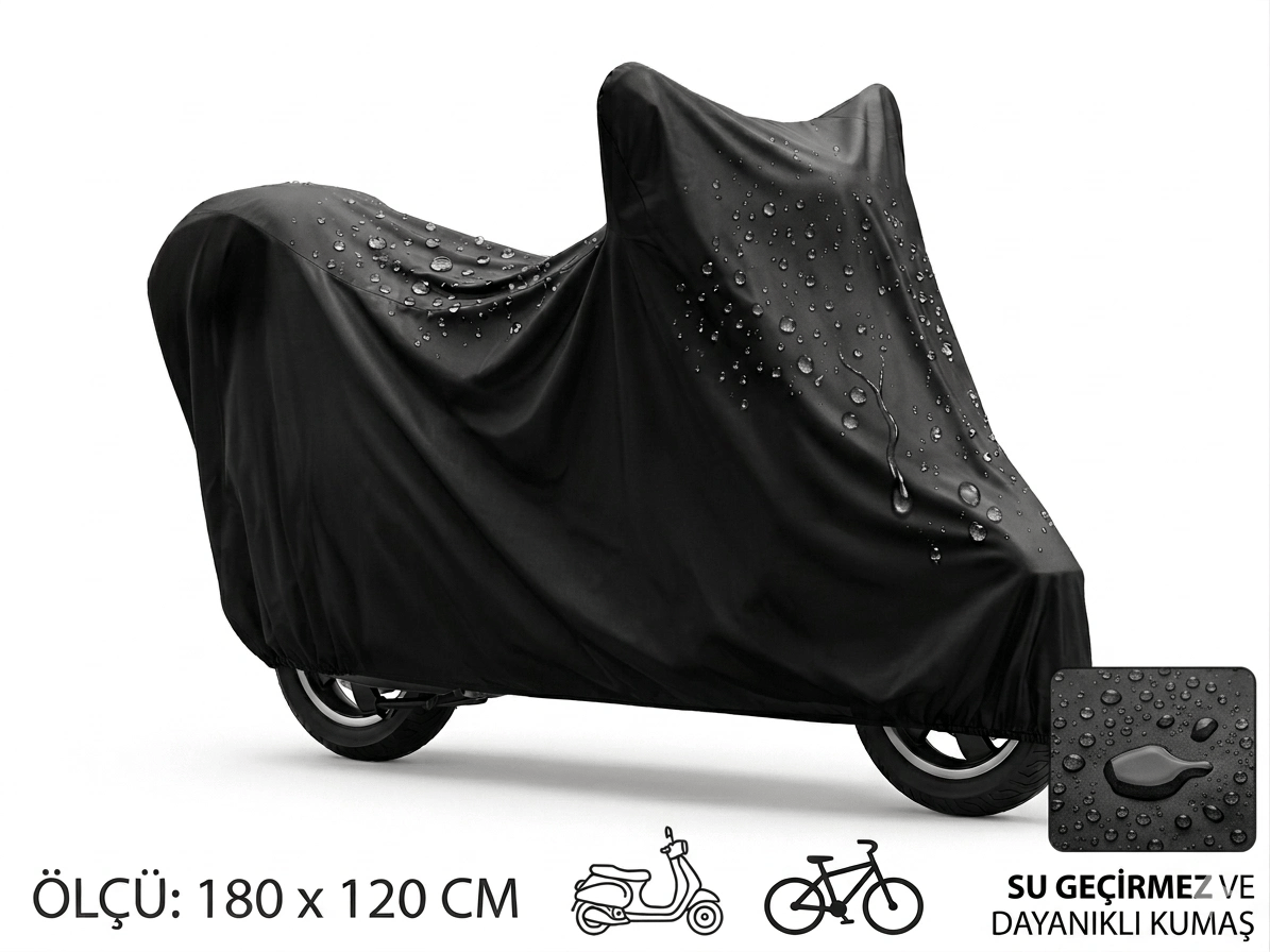 Su ve Toz Geçirmez Motosiklet ve Scooter Koruma Brandası 180x120 cm