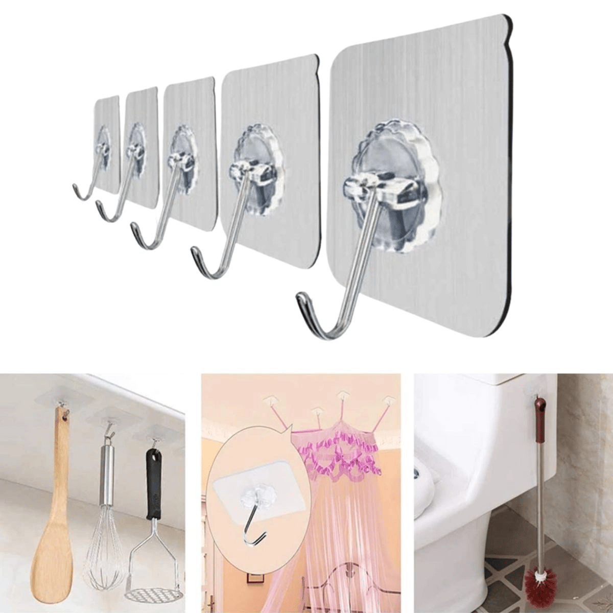 Süper Güçlü Yapışkanlı Suya Dayanıklı Şeffaf Askı 5li Set Yeniden Kullanılabilir Kancalar Bx40