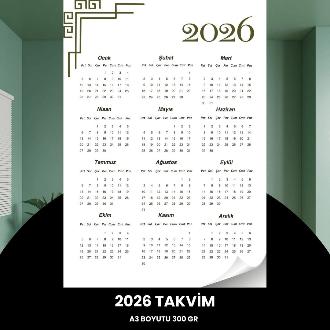 Takvim 2026 Premium A3 300 Gr Dijital Baskı Beyaz