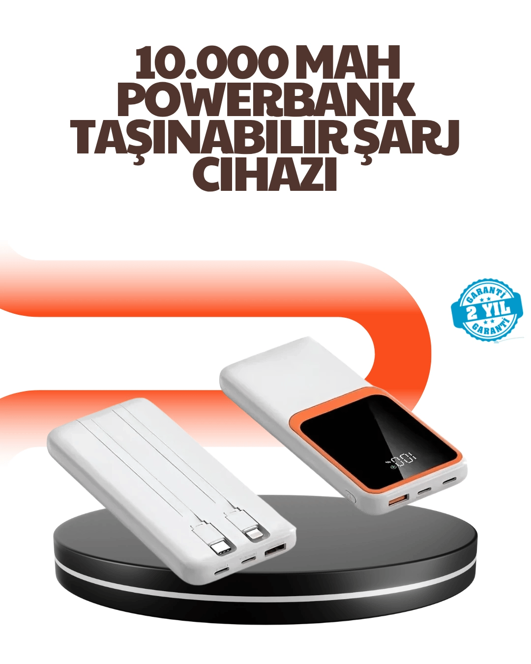 Taşınabilir 10000 mAh Powerbank Dijital Göstergeli, Type-C ve USB Çıkışlı