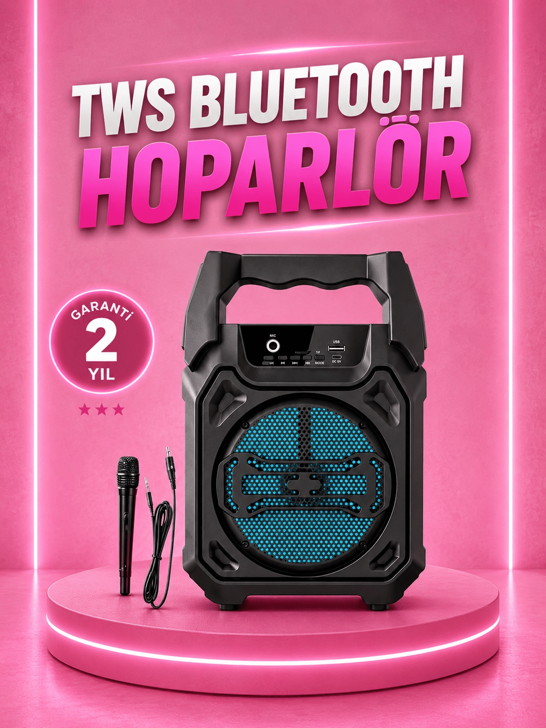 Taşınabilir 6.5” Bluetooth Hoparlör USB TF Kart Mikrofonlu Şarjlı Sistem