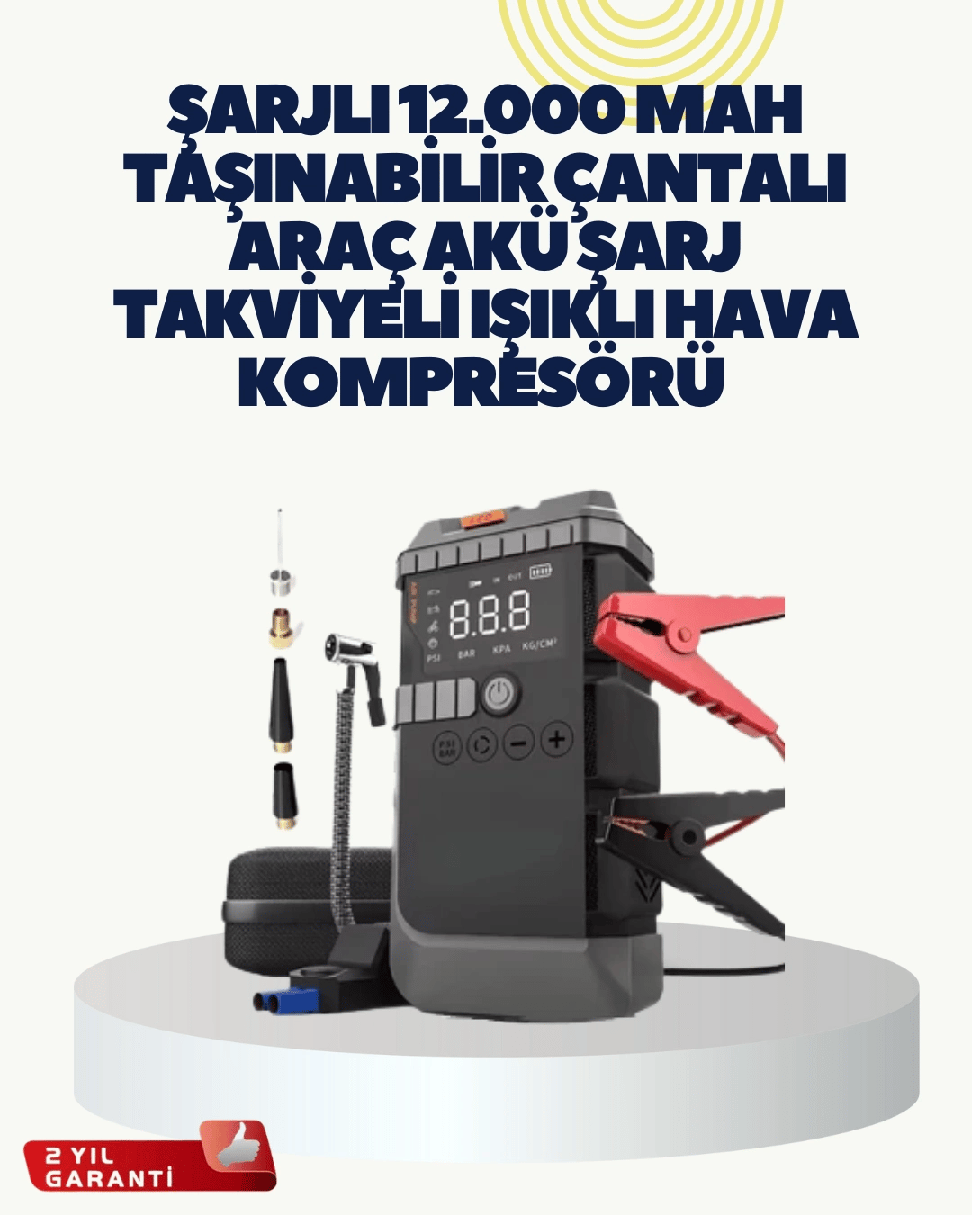 Taşınabilir Akü Takviye Cihazı Işıklı Hava Kompresörü Powerbank