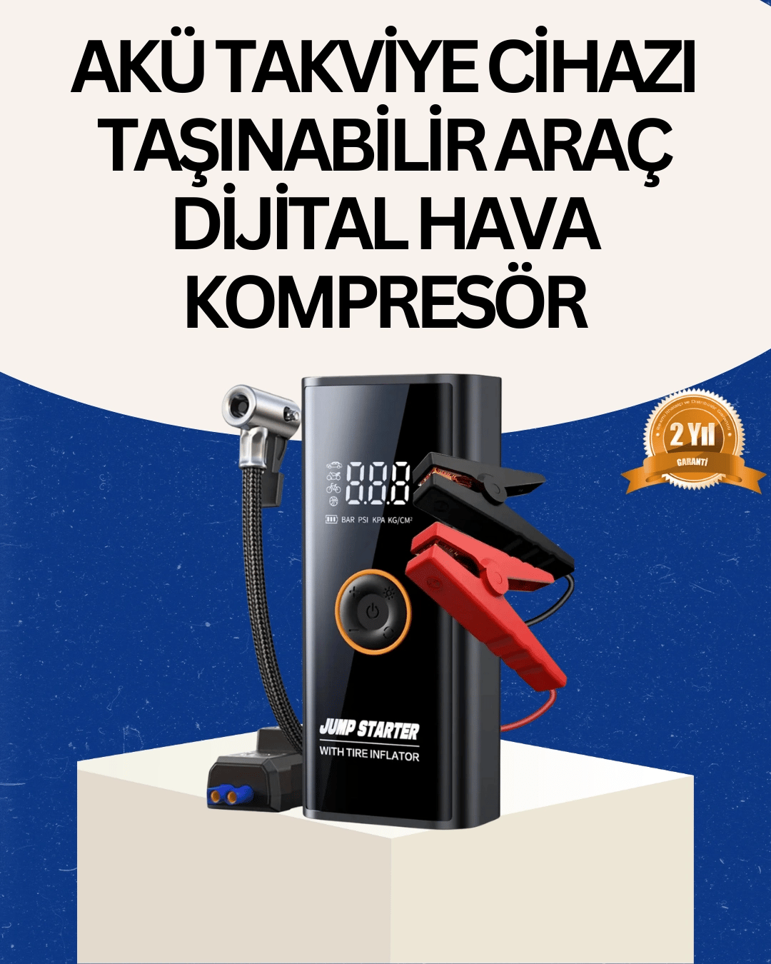 Taşınabilir Akü Takviye ve Akıllı Lastik Şişirme Pompası