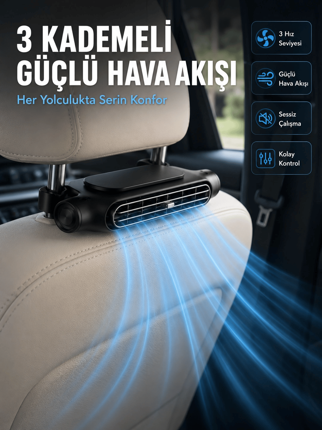 Taşınabilir Araç Koltuk Fanı Sessiz Çalışan USB Şarjlı Boyun Soğutucu