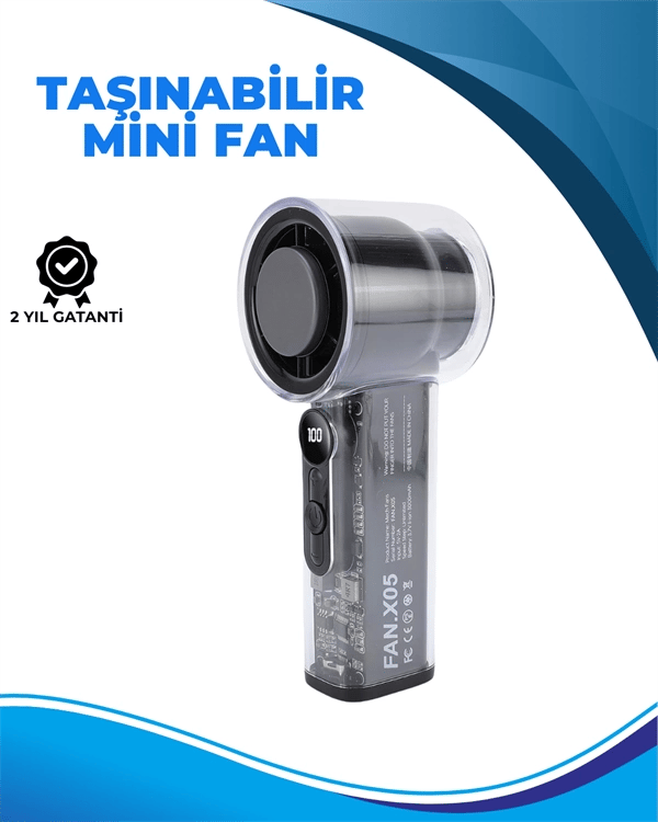 Taşınabilir El Fanı  100 Seviyeli Rüzgar Hızı Ayarı  Sessiz Çalışma - Dijital Ekranlı