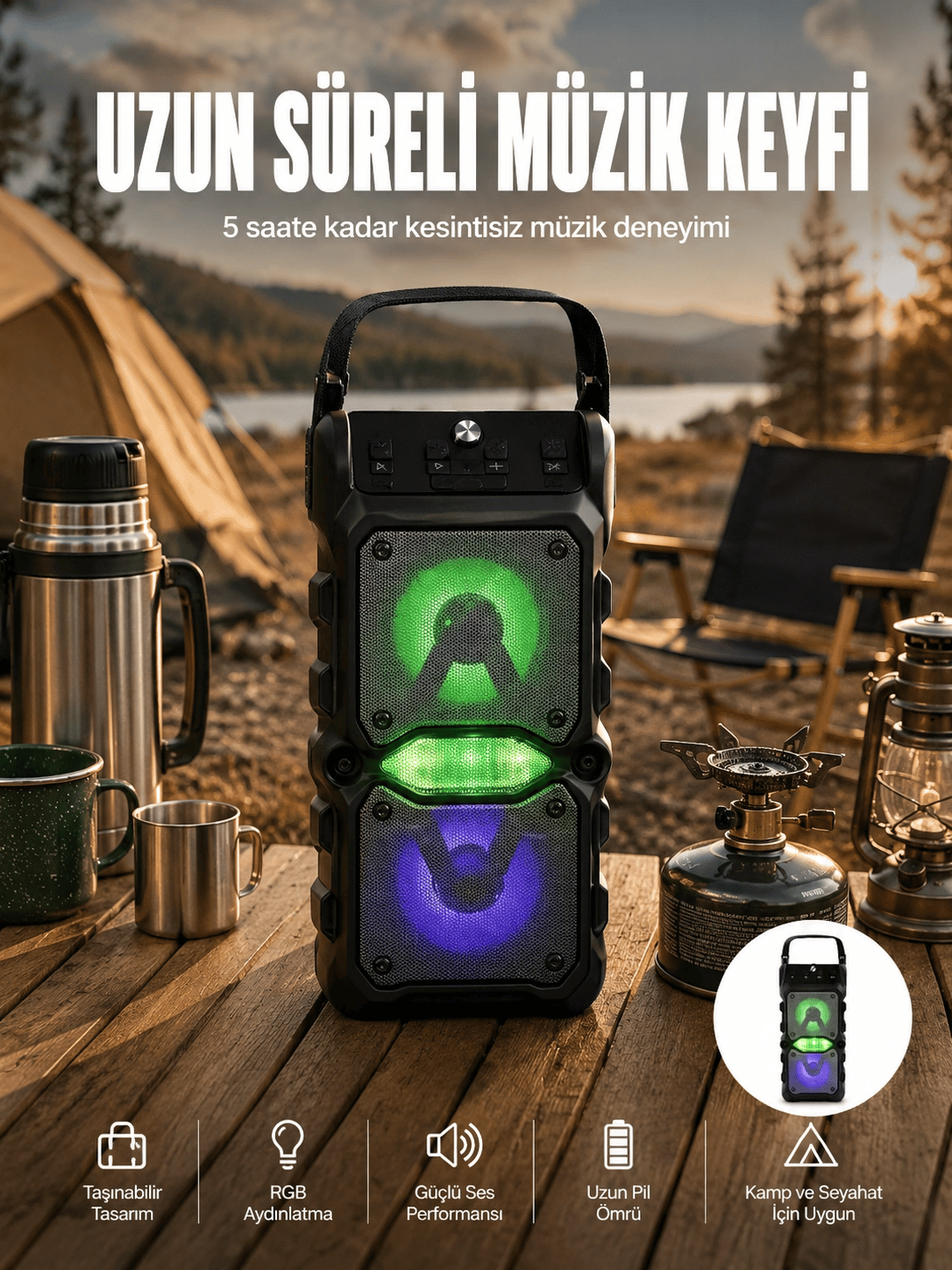 Taşınabilir Kablosuz Bluetooth Hoparlör Uzun Pil Ömrü Led Işıklı Yeni Nesil