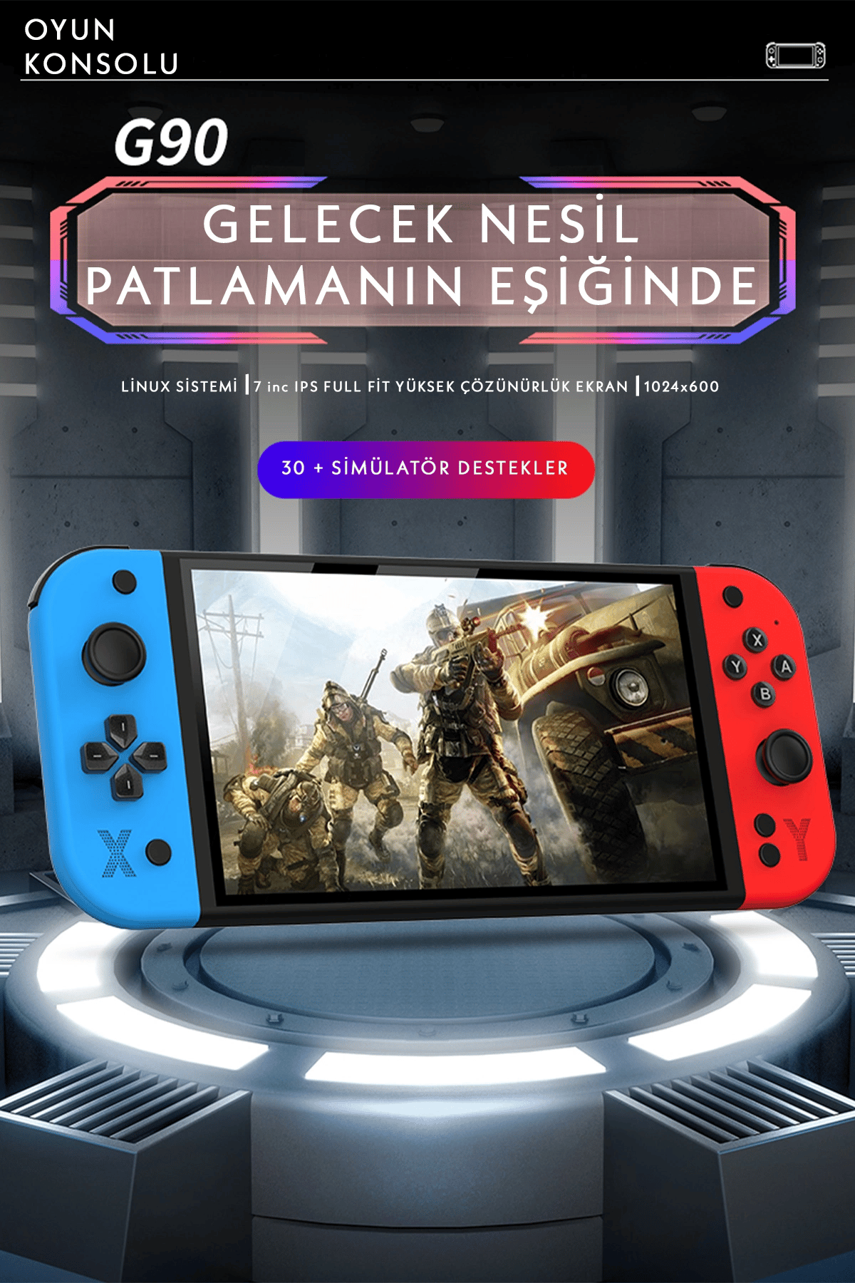 Taşınabilir oyun konsolu 7 inç HD ekran 2000 mAh batarya 10.000+ oyun çok renkli