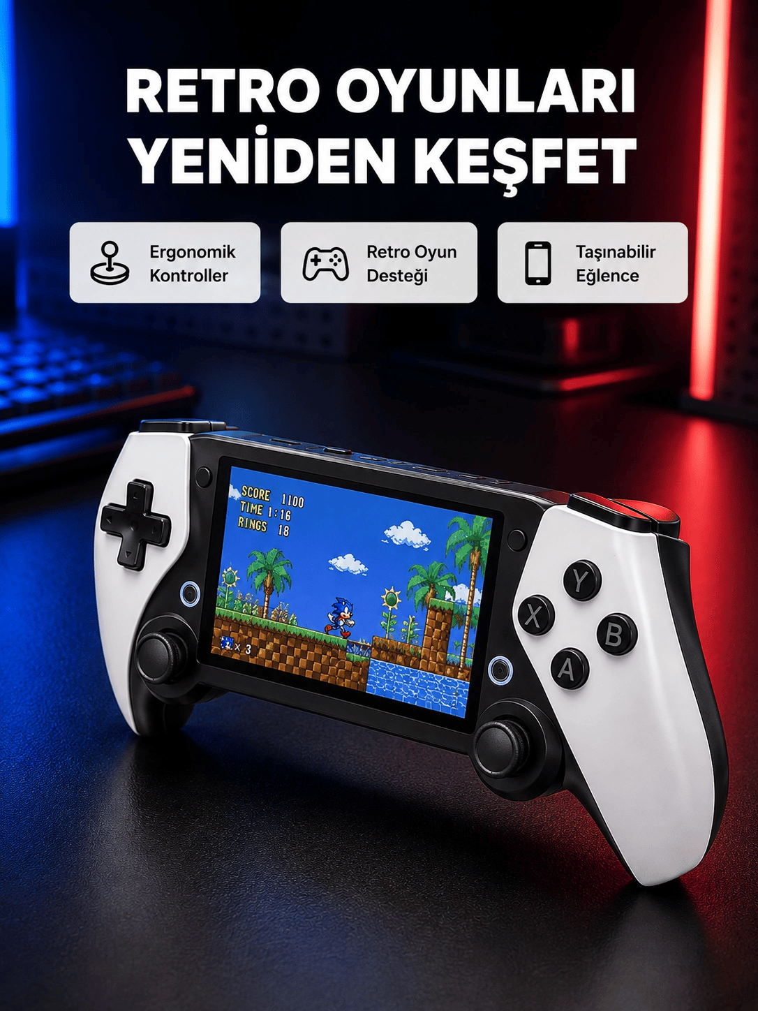 Taşınabilir Retro Oyun Konsolu – 4.3 İnç Ekran, 64 GB Hafıza ve Klasik Oyun Arşivi