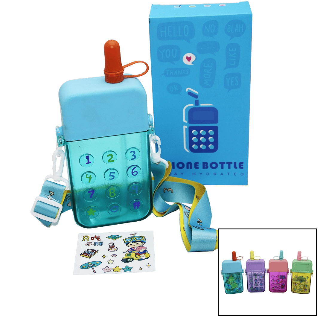 Telefon Modeli Renkli Mika Kristal Suluk Matara Pipetli - Vidalı Kapak - Askılı 300ml Bx40