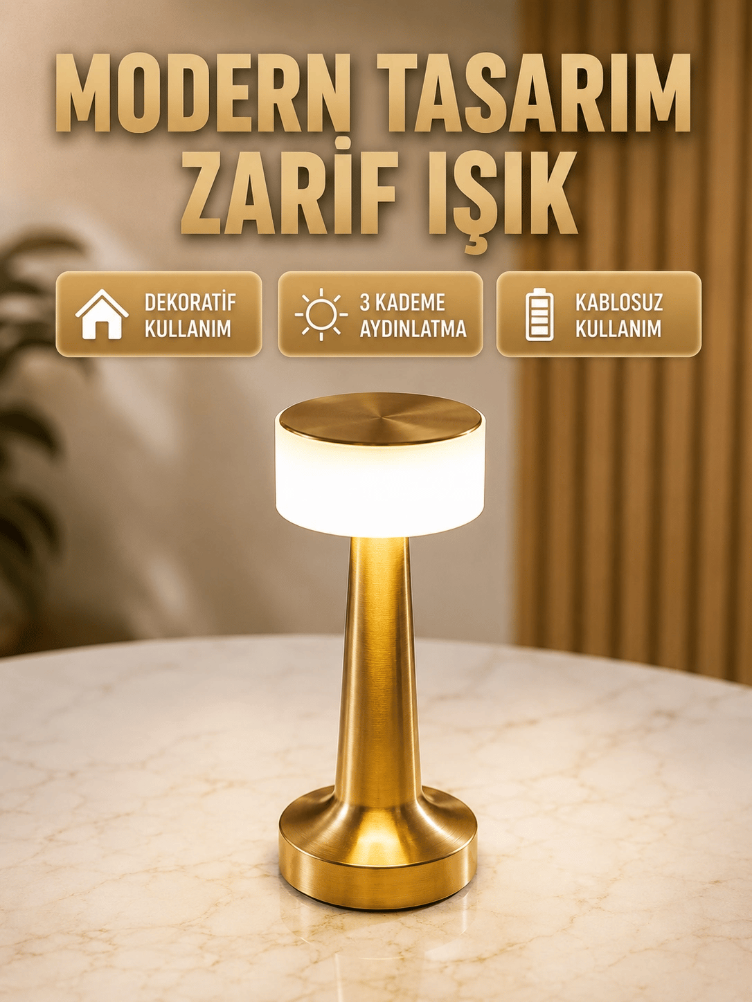 Touch Gece Lambası – Dokunmatik Kontrol, Kablosuz Kullanım, Metal Gövde Yeni Nesil (Kopya)