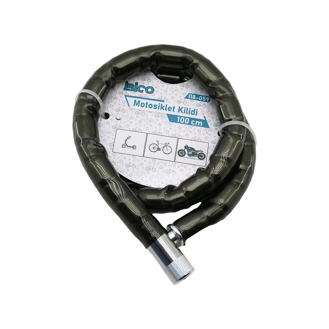Tüp Anahtarlı Metal Kafa Çelik Motor - Bisiklet Kilit Silindirik Spiral Kilit Siyah Kılıf 22mm X 100cm Bx40