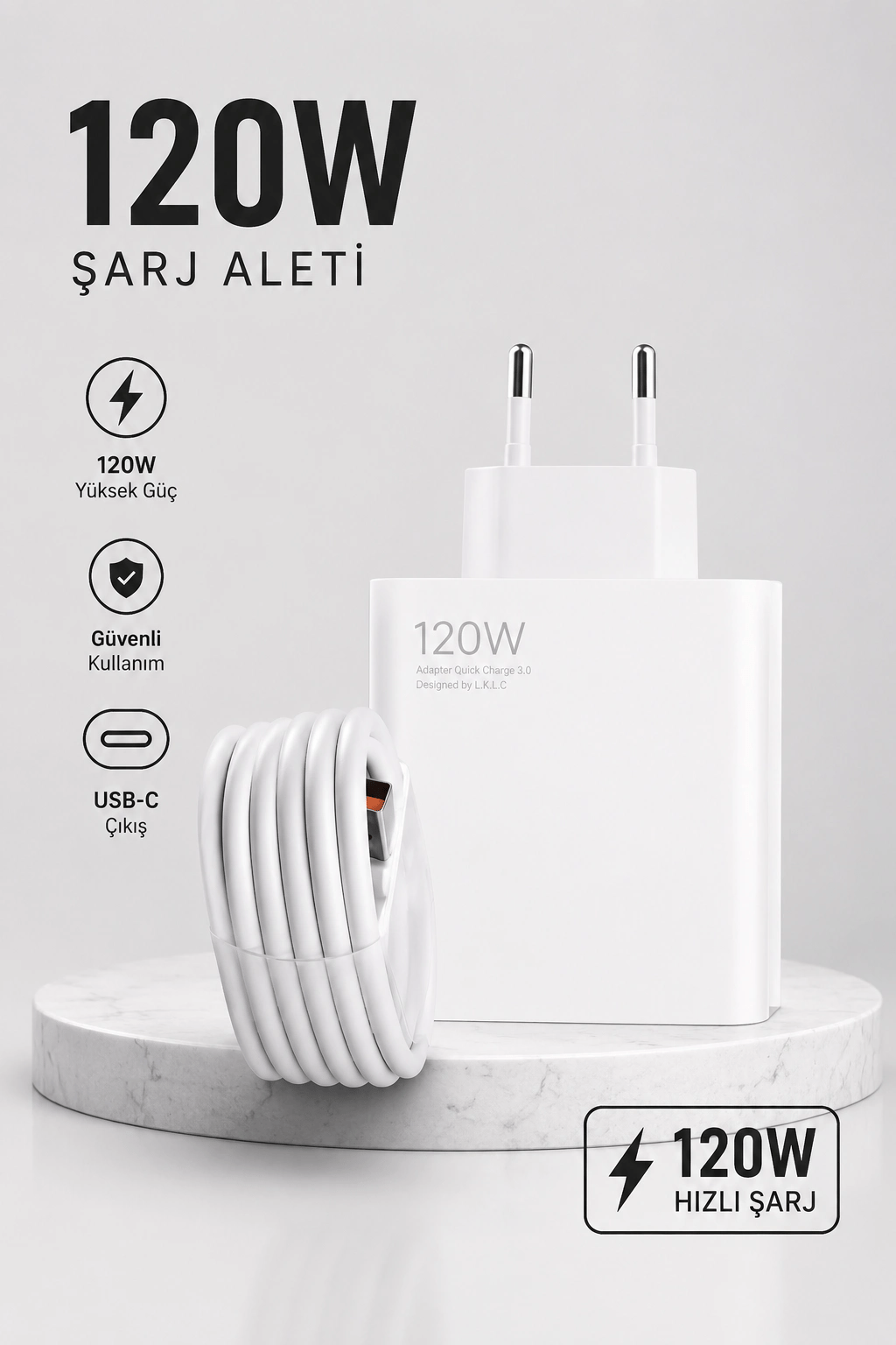 Turbo Hızlı Şarj Destekli 120W USB-C Şarj Seti