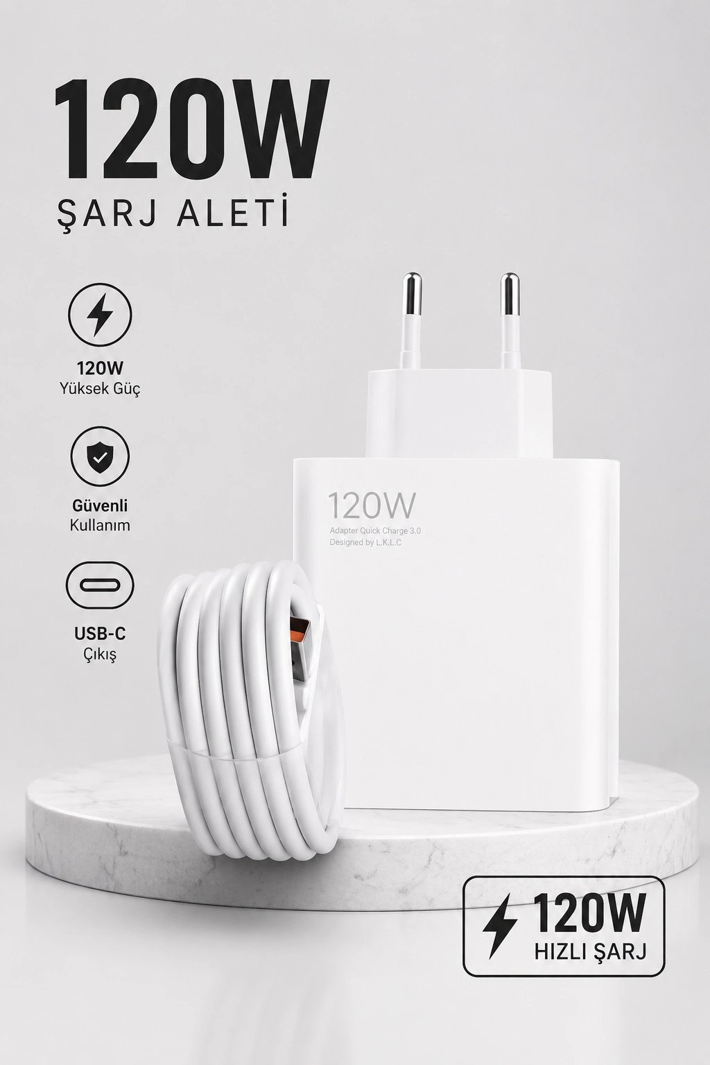 Turbo Hızlı Şarj Destekli 120W USB-C Şarj Seti