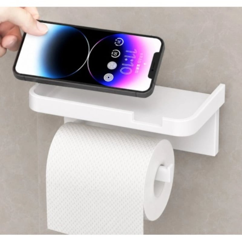 Tuvalet Kağıdı Askılığı - Raflı ve Yapışkanlı - Matkapsız Banyo Aksesuarı