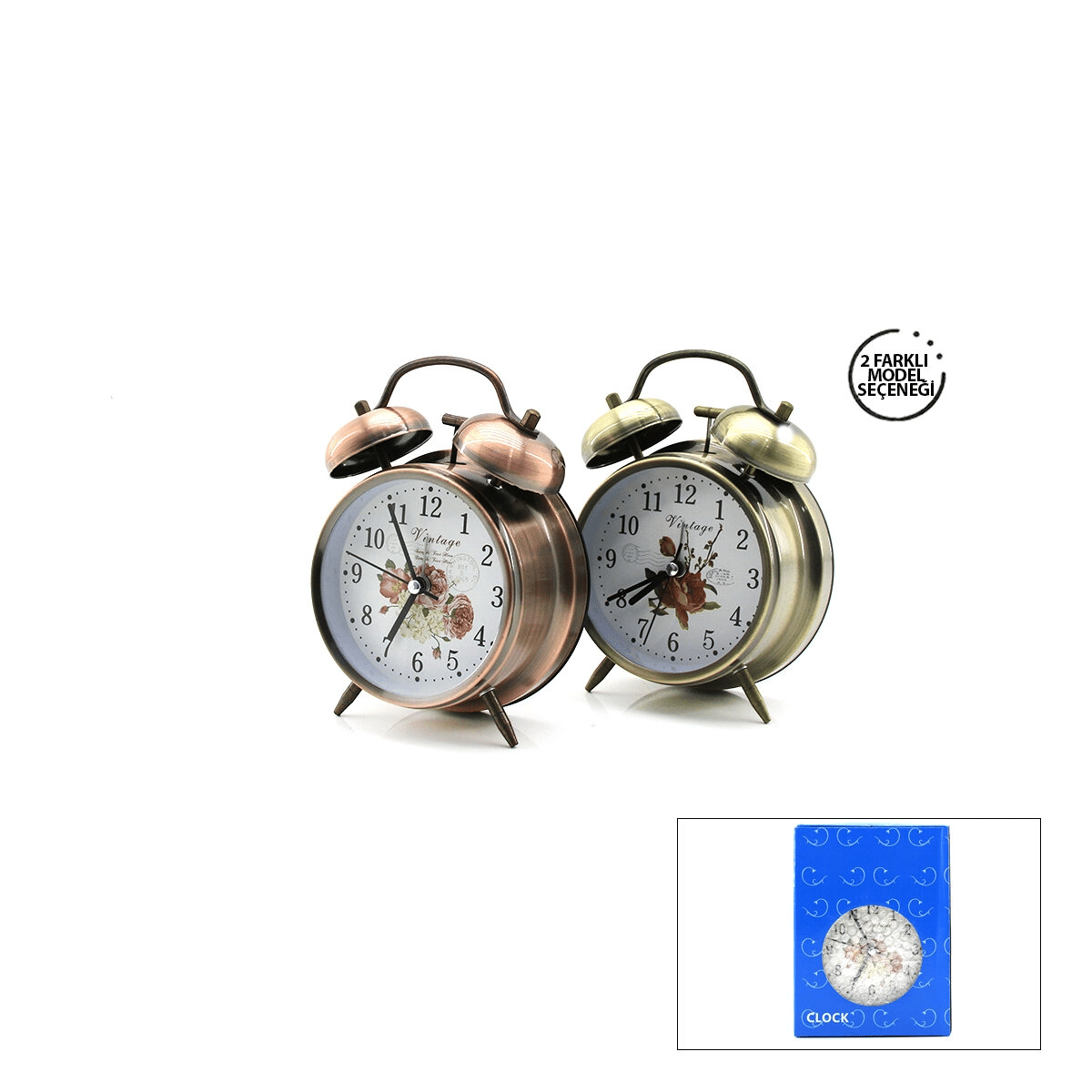 Twın Bell Alarm Clock Yuvarlak Masa Çalar Saat Metal Kasa Eskitme Desenli Pilli - Işıklı Çap: 10cm Bgc-52 Herhangi Bir Renk Gönderilir Bx40