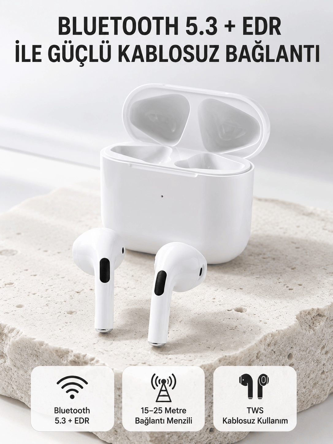 TWS Kablosuz Bluetooth Kulaklık 3 Saat Müzik 4 Saat Konuşma Şarj Kutulu