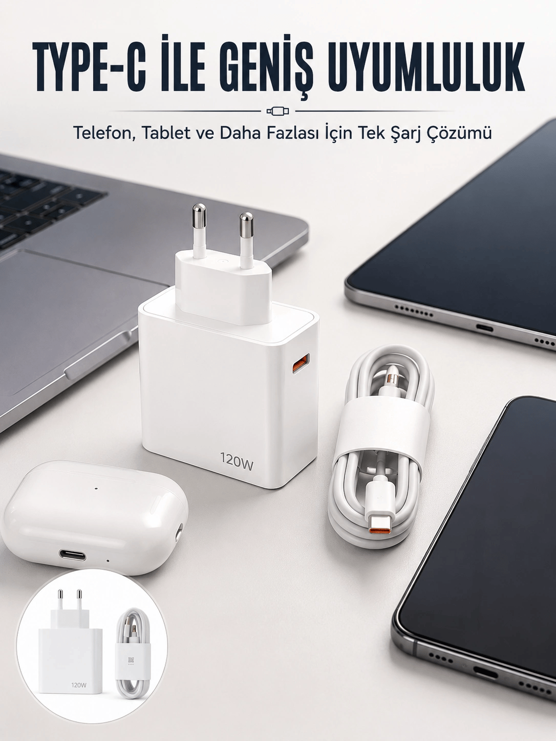 Type-C 120W Şarj Aleti Hızlı Şarj Turbo Yeni Nesil